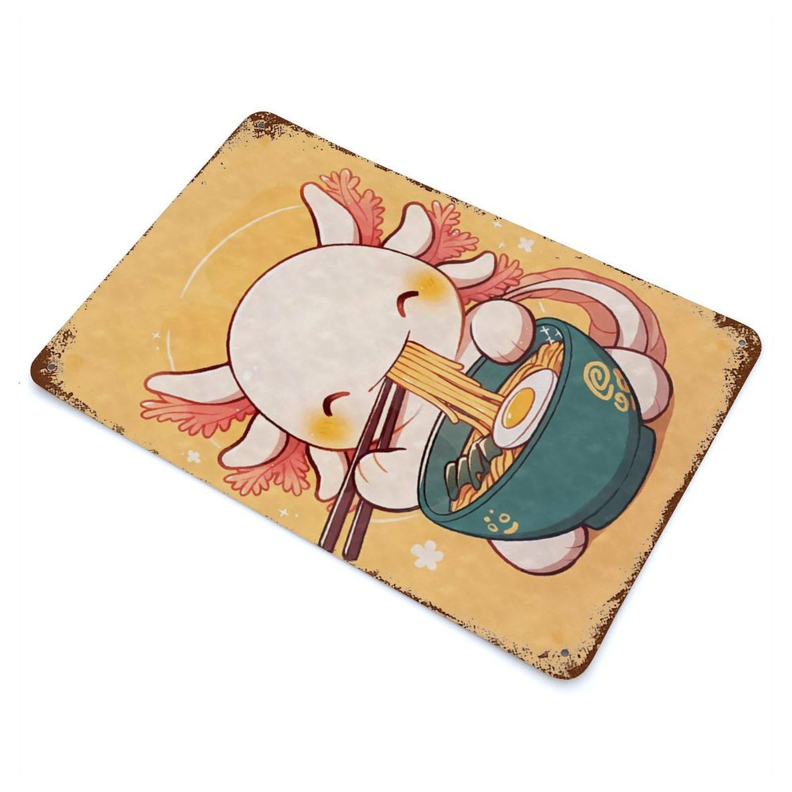 Cute Axolotl Eating Ramen Decorative Tin Sign 11.8"x7.9", for Bistro, Counter And Cafe Decor, Retro Wall Decor