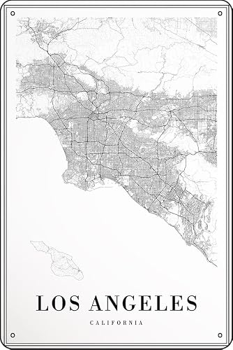 Instant Los Angeles Map CA Poster - Metal Tin Sign 8x12 Inch