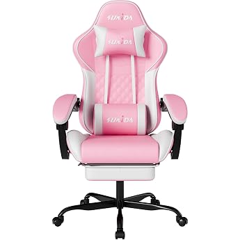 SUKIDA Gaming Chair Ergonomic Gaming Chair with Footrest Racing Gamer Chair 90-135  Adjustable Backrest Computer Chair Height Adjustable Lumbar Support Pink White