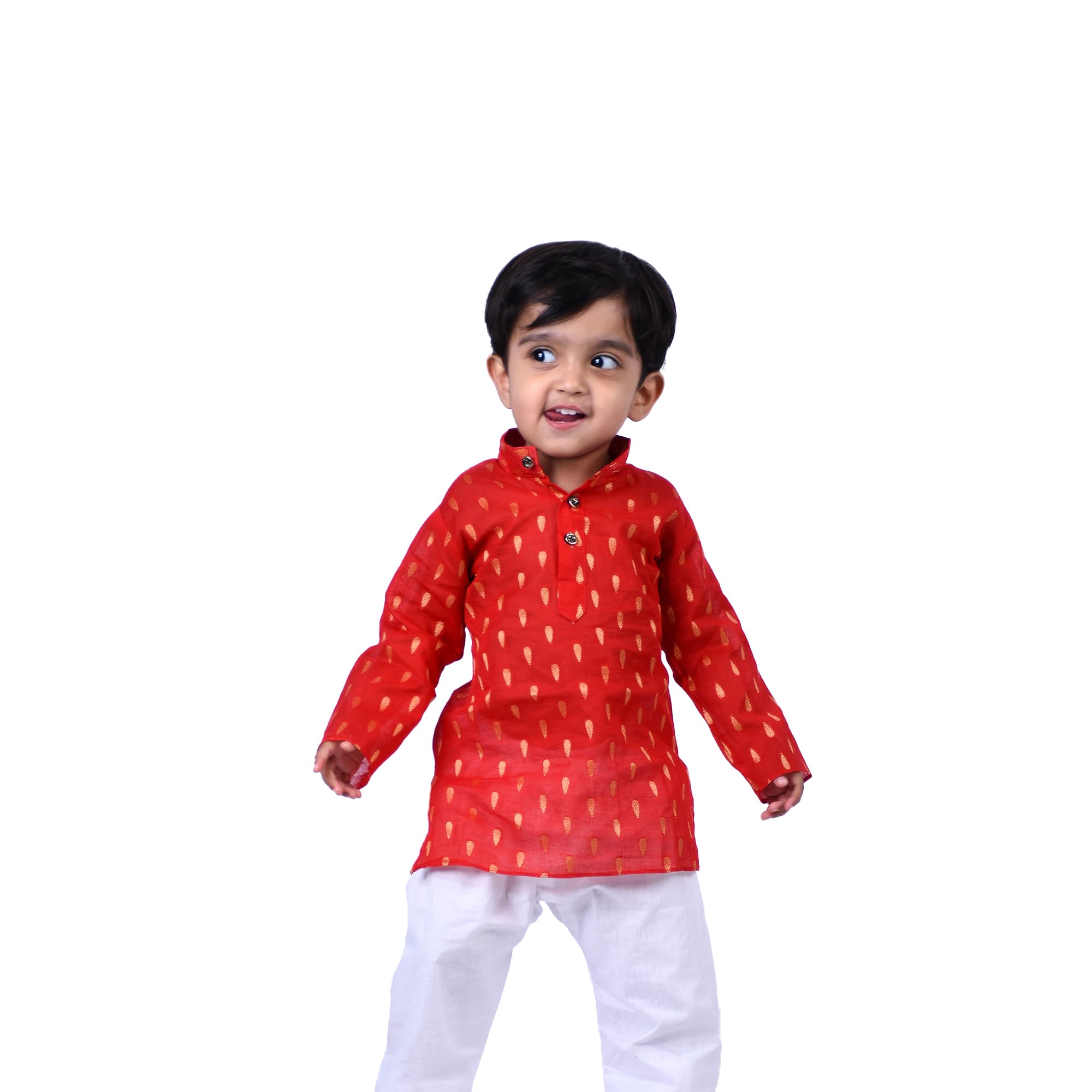 Baby Boys Cotton Blended Kurta and Pyjama Set - Full-Sleeves - Red & White - 2-3 Years - ZA00724-image-27