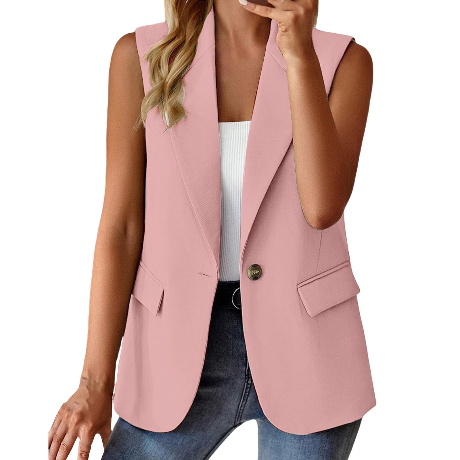 Ärmellose Damenwesten, lässiger Blazer, Revers, Ein-Knopf-Taillenmantel, elegante Weste mit Tasche, lockere Passform, elegant, Business-Arbeits-Blazer