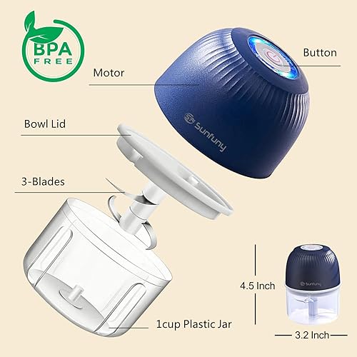 Miniatura 7 de Mini procesador de alimentos inalámbrico, 8.5 fl oz, picador de ajo pequeño, 1 taza, batería recargable por USB, picador eléctrico de alimentos