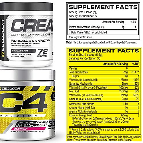 Cellucor Pre Workout & Creatine Bundle, C4 Original Pre Workout Powder, Watermelon, 30 Servings + Cor Performance Creatine Powder, 72 Servings #TOP1