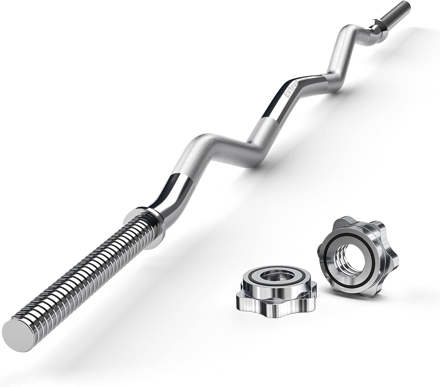 KUYING 47 Inches （120cm）EZ Curl Barbell Bar Weightlifting Bar, for Hip Thrusts/Squats/Lunges, 1-inch Weight Plates Curling Bar for Gym and Home, with 2 Star Collars (100Kg Weight Capacity)