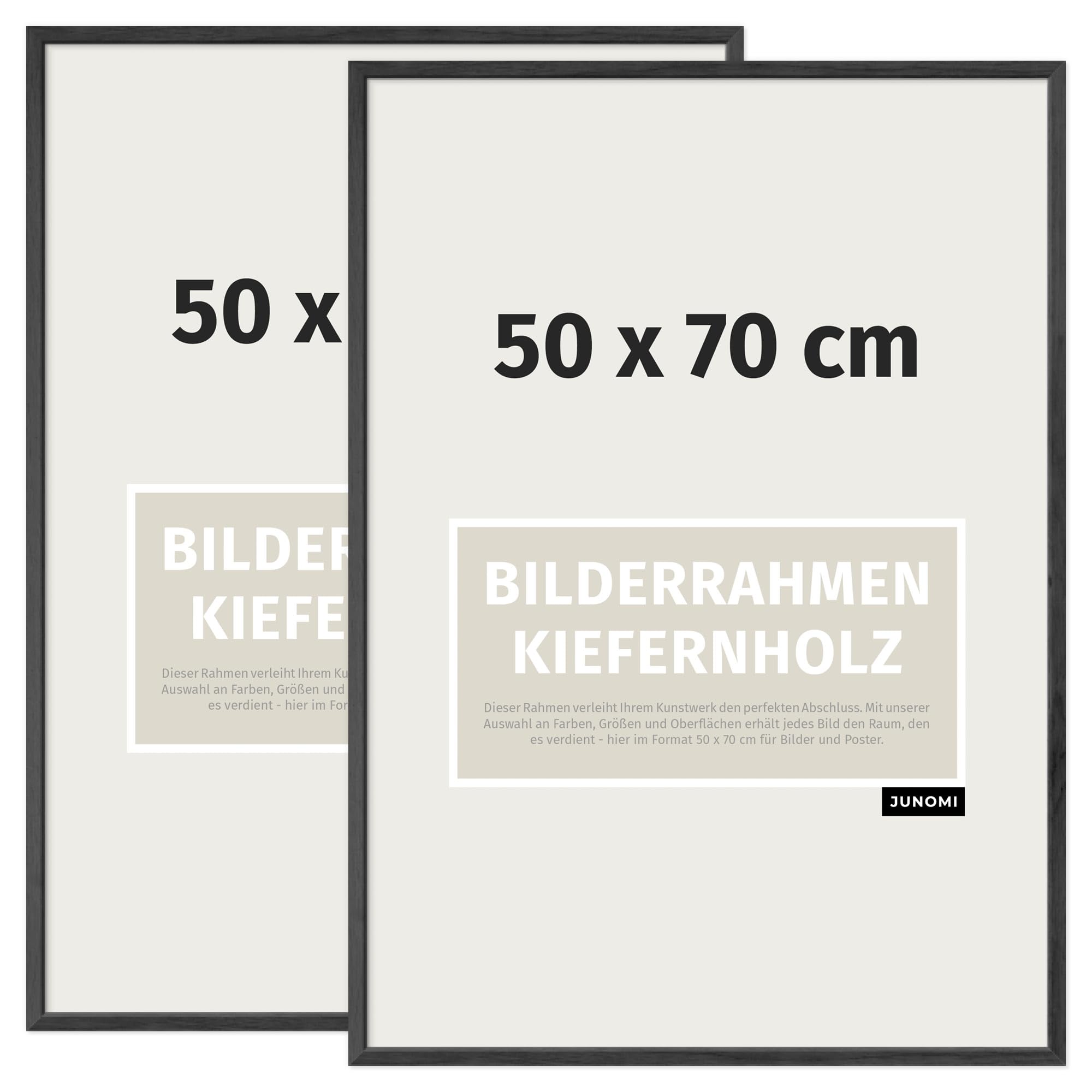 JUNOMI® 2er Set Bilderrahmen 50x70 cm Holz | Farbe Schwarz | Posterrahmen mit bruchsicherem Acrylglas | Hoch- & Querformat zur Wandmontage, schmales Profil