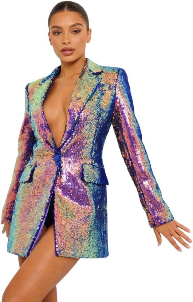 Sequins Women Formal Glitter Suits Jacket Blazers Party Sparkly Cardigan Coat Christmas