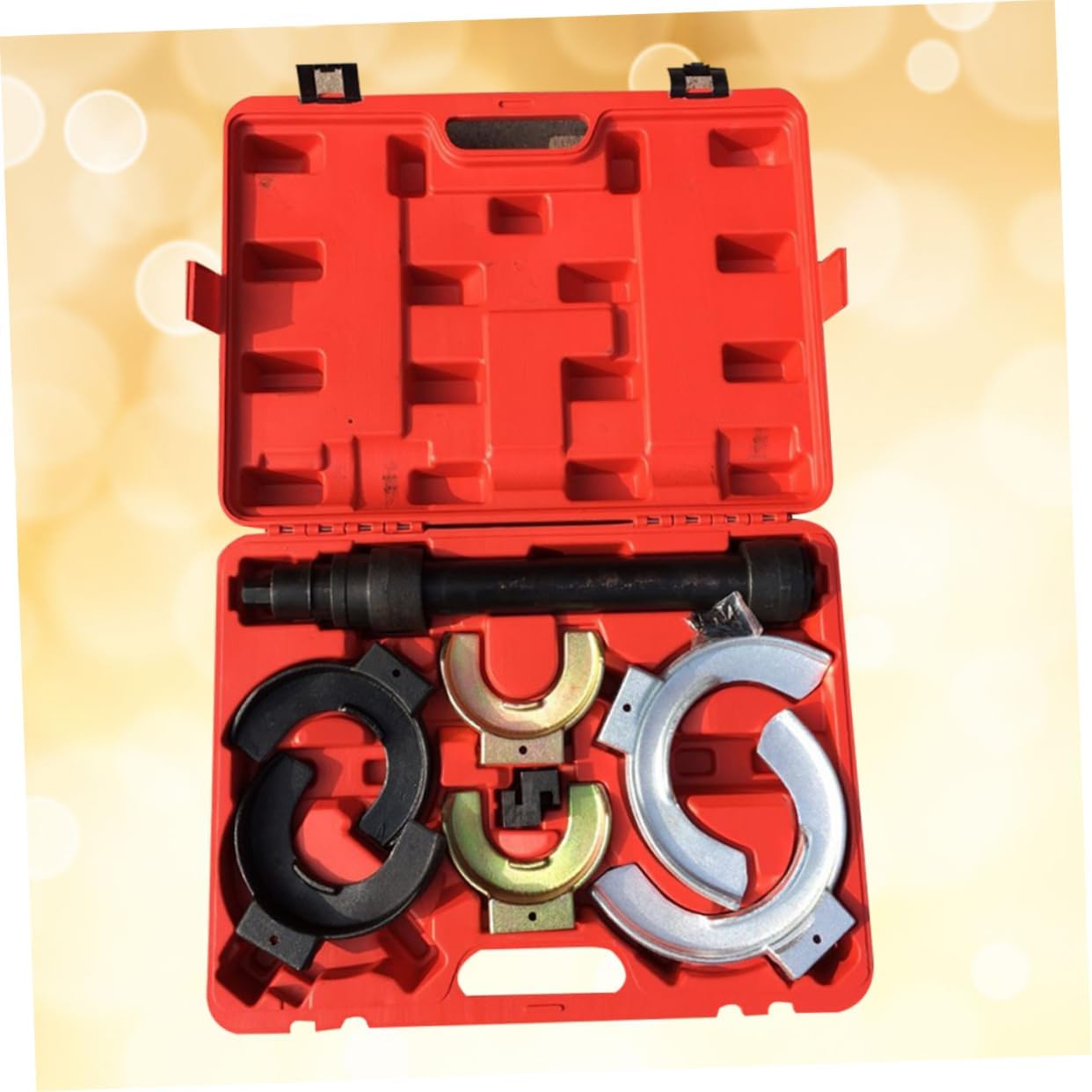 Suspension Spring Compressor Tool Set for Automotive Absorber Removal Heavy Duty Design for Safe Strut Installation Compatible with Springs Red Color