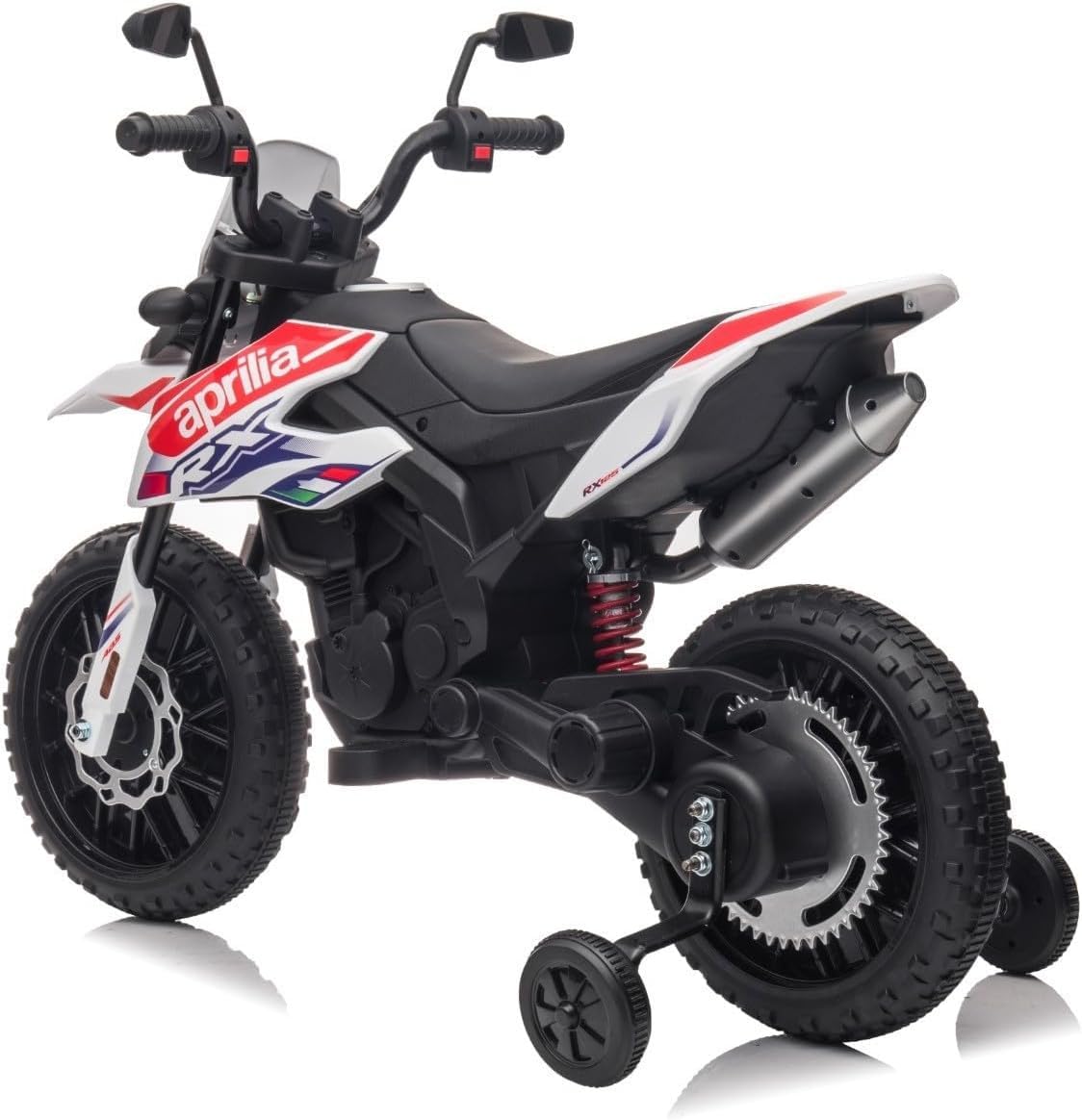 TOYSCAR Moto Elettrica Bambini Aprilia RX Mini Moto Cross SEDILI IN PELLE 3 Ruote Moto Bambini Motore Elettrico 12V Moto Per Bambini 1-4 Anni Luci Led BLUETOOTH Sospensioni A Molla