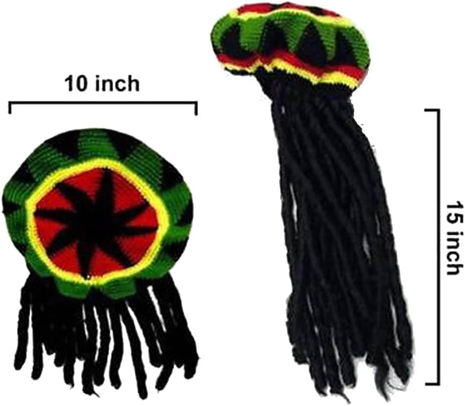 Brand New Rasta Reggae Knitted Beannie Hat with Long Dread Locked Hair