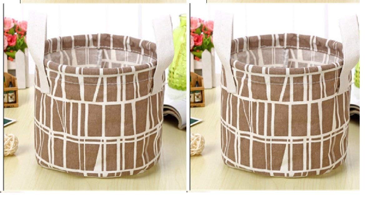 Generic Cubern Cute Print Cotton Linen Desktop Storage Organizer Sundries Storage Box Cabinet Underwear Storage Basket (Set of 2 Pcs)