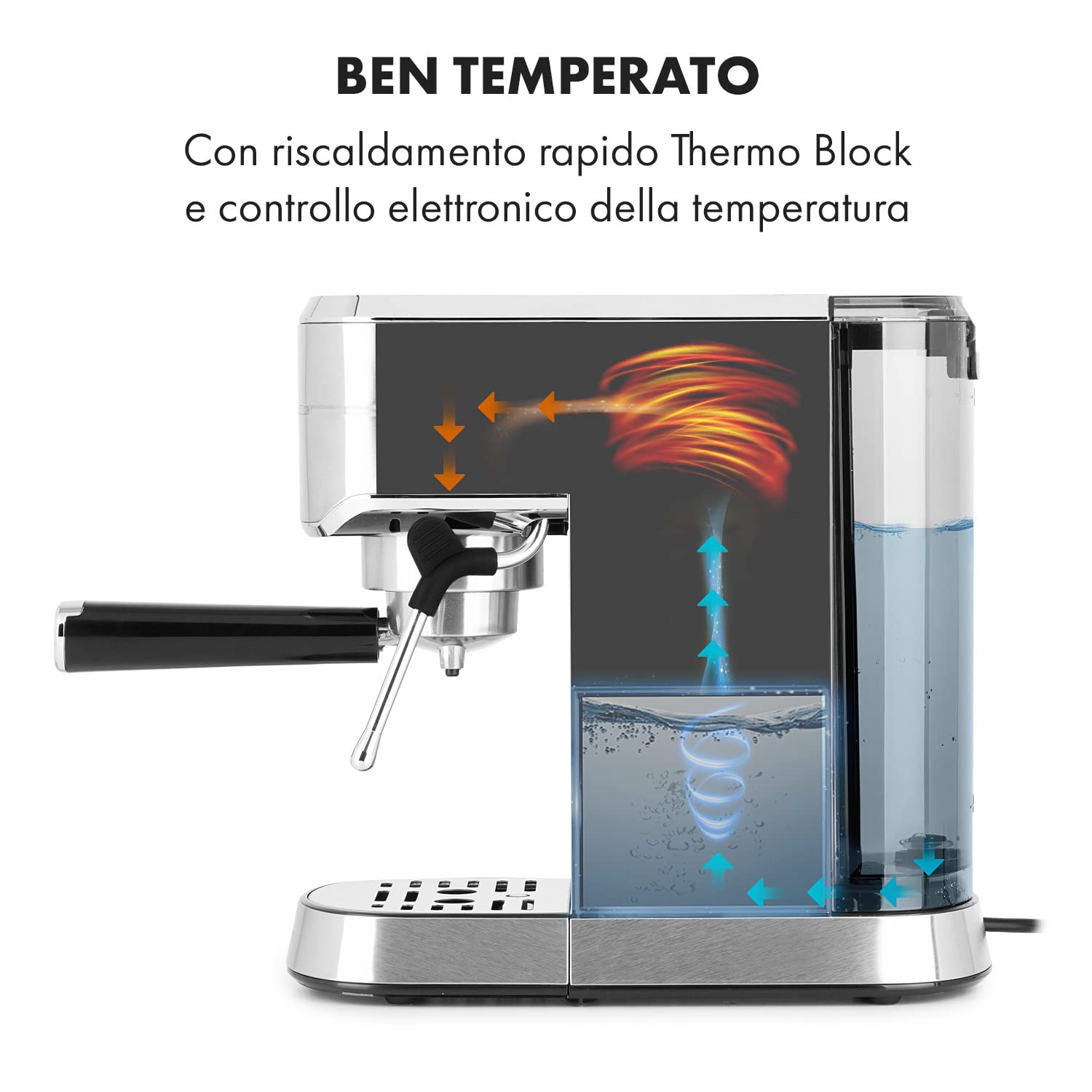 KLARSTEIN Futura - Macchina per Caffè Espresso, per Cappuccino, Macchinetta per Caffé Macinato, 1450W, 20 bar, Qualità Professionale, Sistema Thermo-Block, Doppio Erogatore, Montalatte, Argento