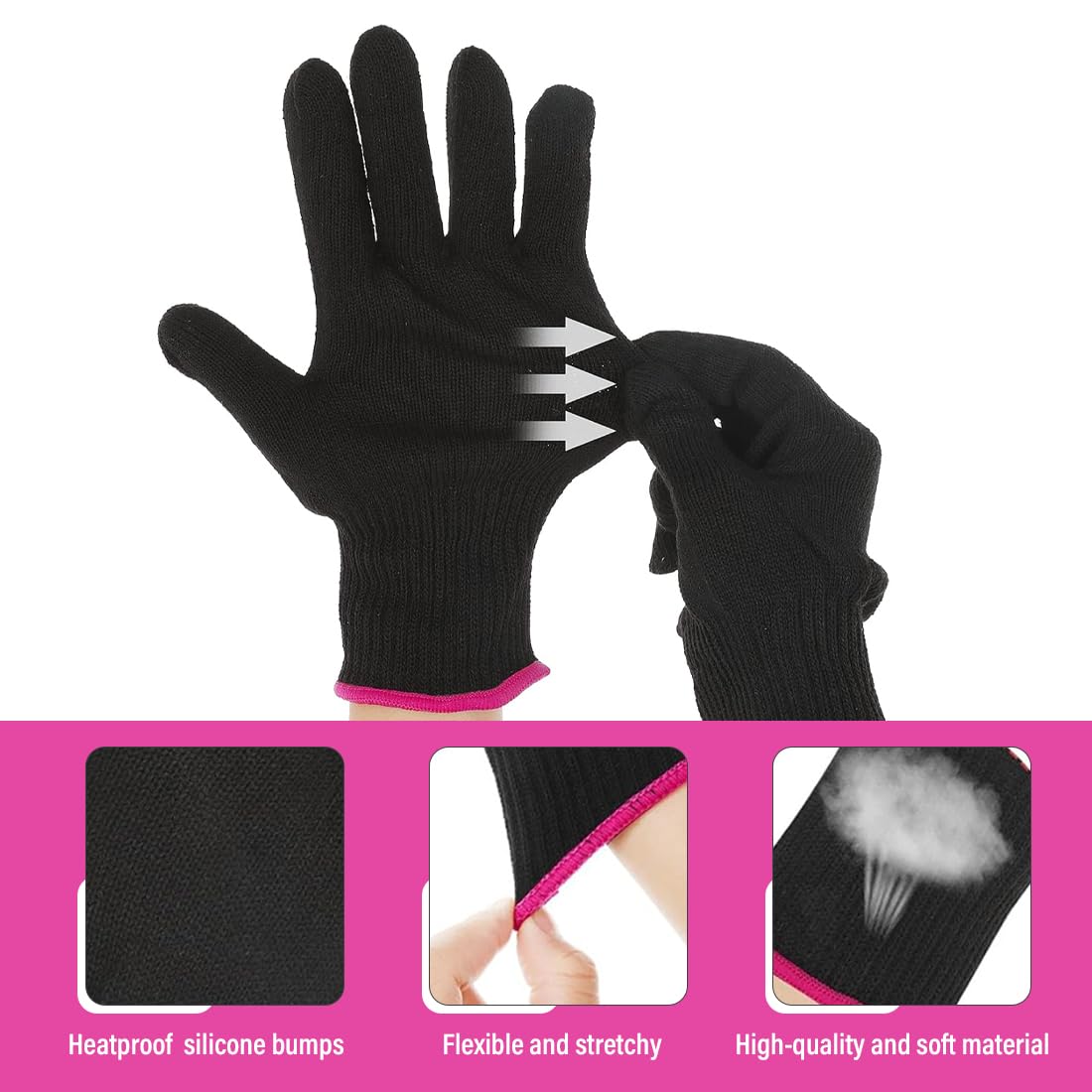Gants de coiffure thermiques, Lot de 2 gants résistants à la chaleur avec 2 pinces à poudre pour le coiffage des cheveux chauffage pour fers à friser lisseurs et fers à friser