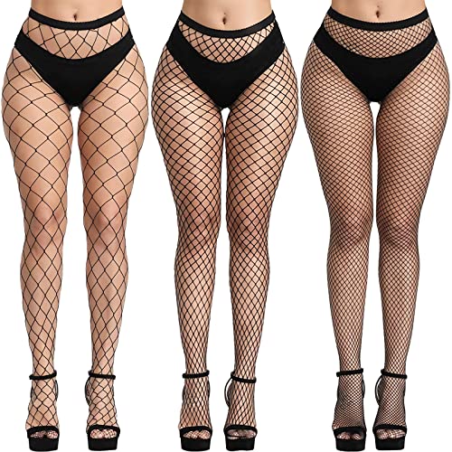 3 PCS Black Fishnet Stockings For Women, Fish Nets Women Tights, Fishnet Tights Womens Thigh Hight Stockings, Black Tihgts Women, Ladies Fish Net Tights Plus Size One Size Fit All