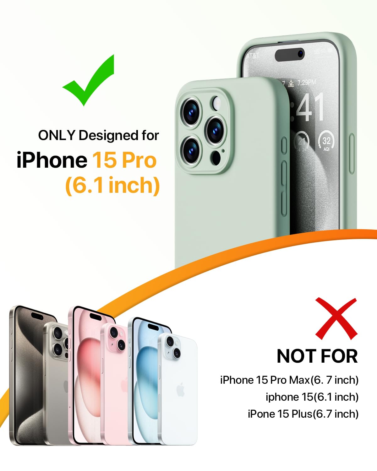 GOODVISH 3 in 1 Silicone Cover per iPhone 15 Pro 6.1" (2023), Custodia con 2 Pellicola Protettiva, Case per Cellulare Ultra Sottile Antiurto Resistente [Protezione Fotocamera], Verde Chiaro