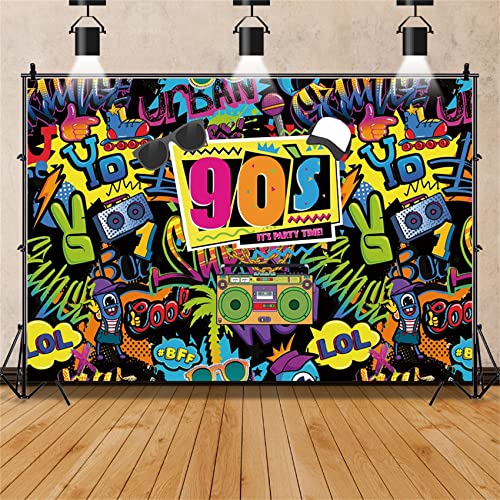 Aoihrraan 3x2,5m Back to The 90's Photography Backdrop Cartoon Graffiti Wall It's Party Time Hip Hop Theme Background Retro Music Rock Punk Disco Theme Party Decoration Banner Photo Studio Props - Image 3