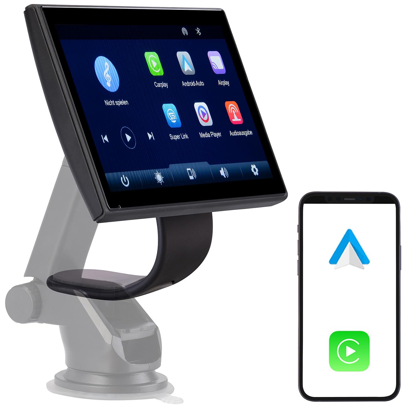 Lescars Navigation: IPS-HD-Touchscreen, 7"/17,8 cm, für Apple CarPlay & Android Auto, 360° (Apple Carplay Displays, Android Auto Display)