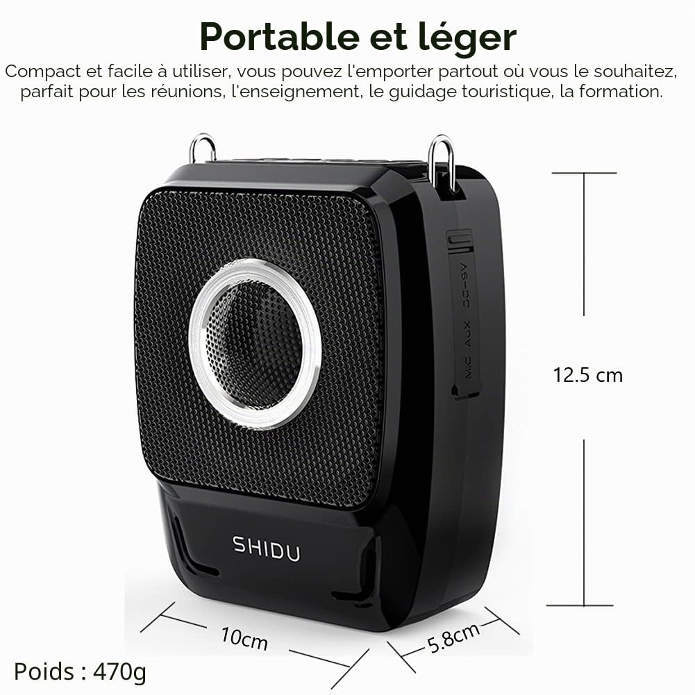Amplificateur de Voix sans Fil Bluetooth Portable SHIDU 25W Amplificateur Voix Haut Parleur avec Micro Casque + UHF Compact Handheld Microphone sans Fil pour Enseignants, Guides Touristiques, Baskets