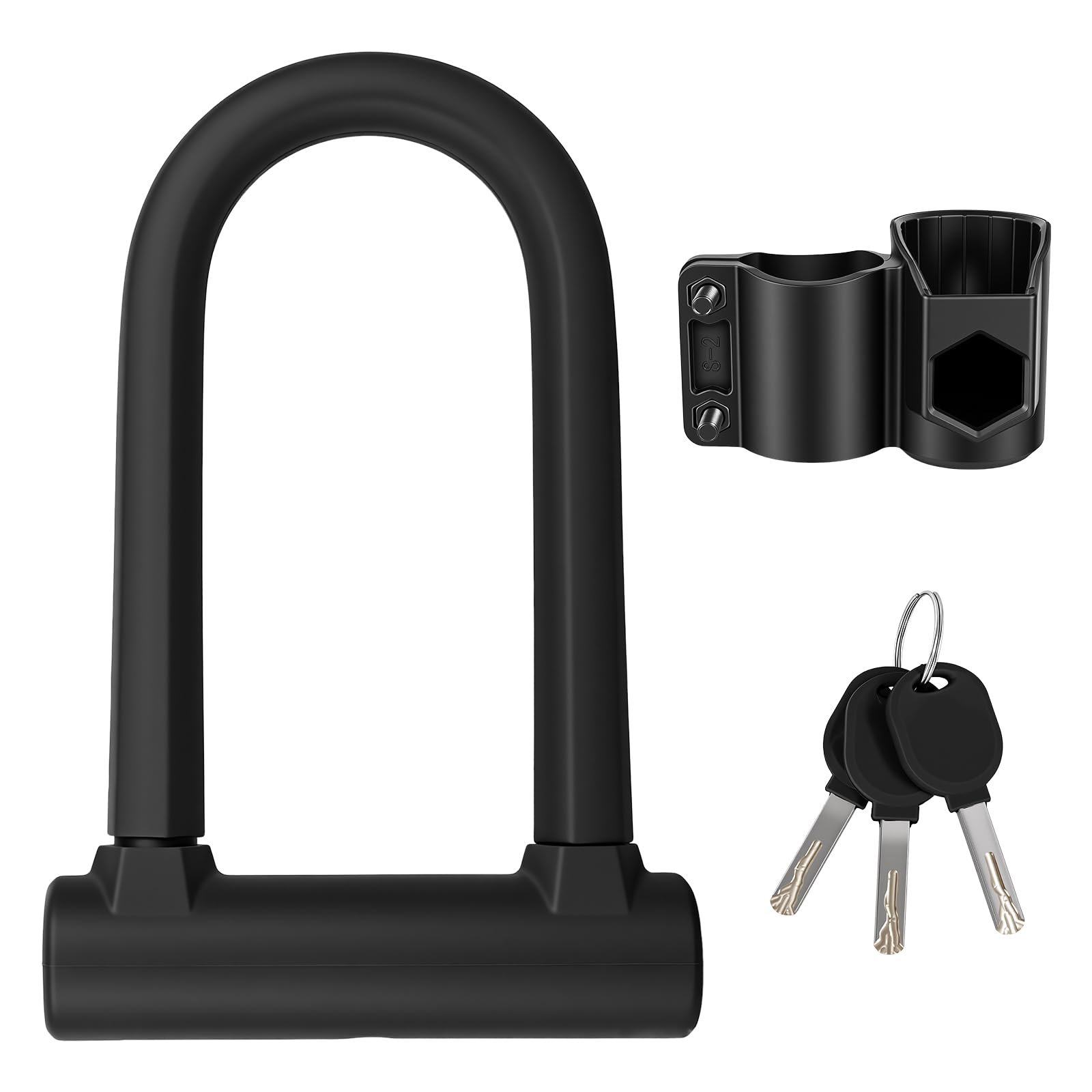 Bike Lock, 17mm Heavy Duty Anti-Theft Bicycle U-Lock with Mounting Bracket and 3 Keys, High Security Alloy Steel Bike U Locks with Silicone Cover for Bicycles, E-Bikes, Scooters, 7.87 x 4.8 in