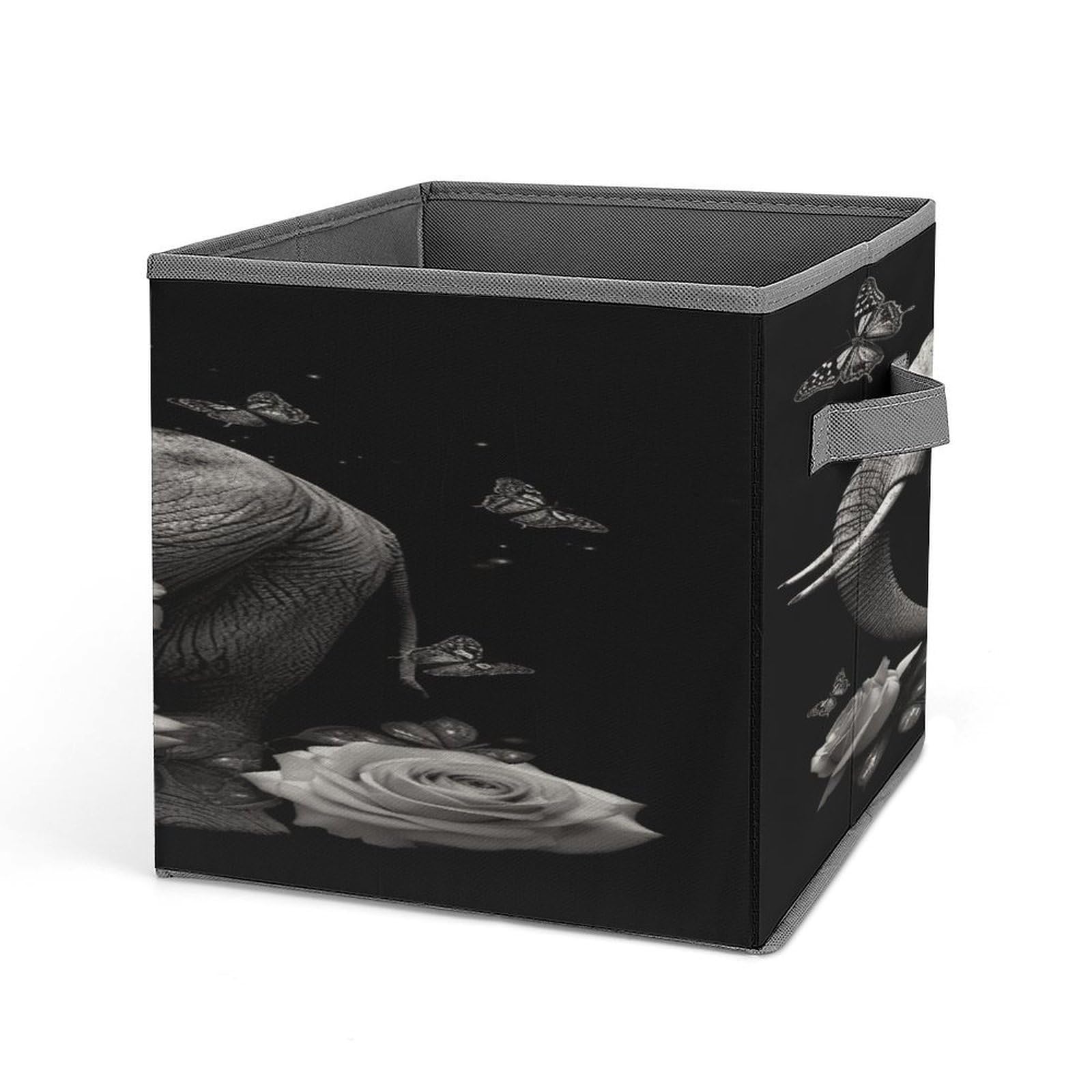 Fodpand Style Elephant And Butterfly Storage Cubes Foldable Decorative Fabric, Storage Bins Baskets With Handles, Closet Organizers And Storage For Home, Office,Closet, Clothes