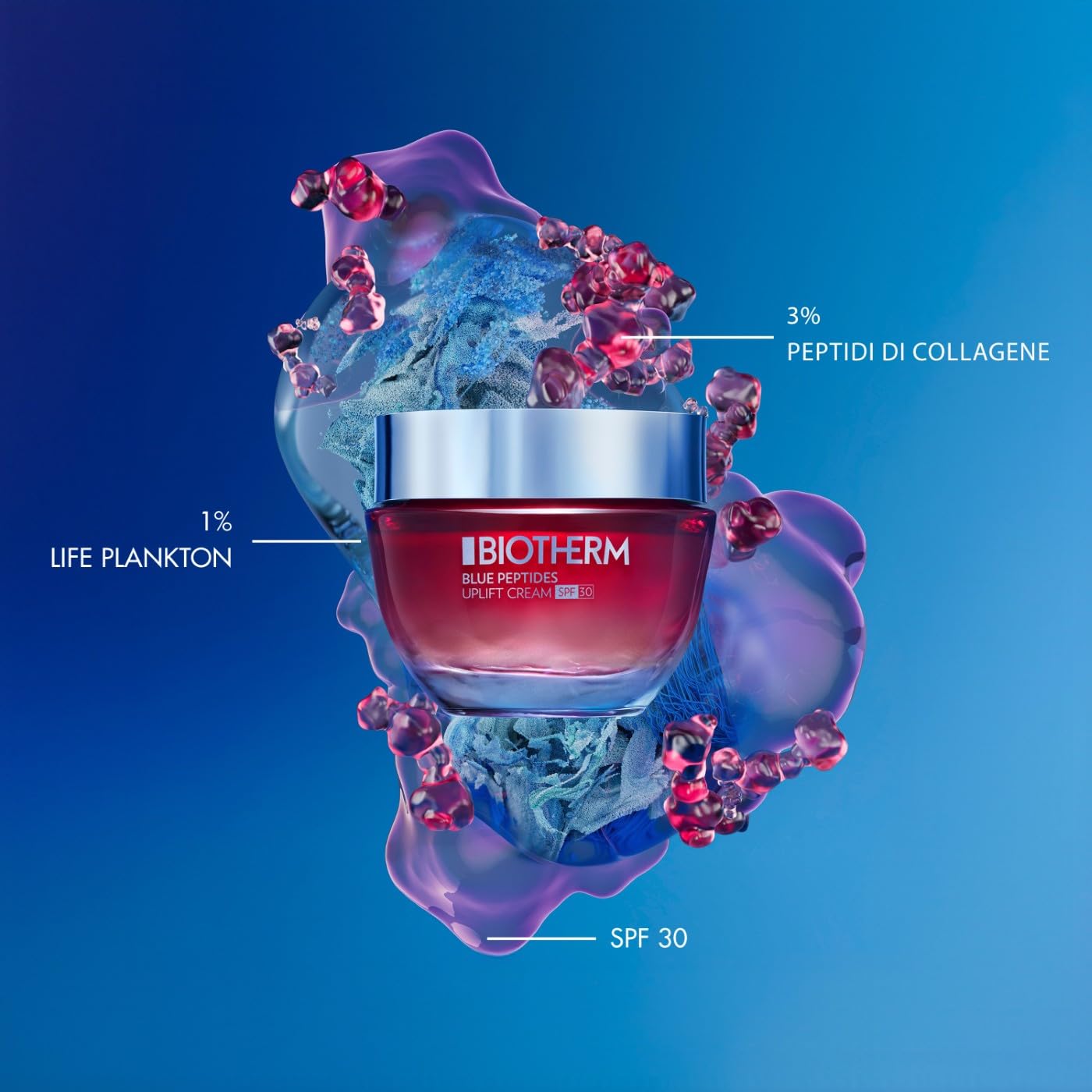 BIOTHERM Blue Peptides Uplift Cream SPF30, Crema Viso Antietà Con SPF30, Per Tutti i Tipi di Pelle, Azione Nutriente e Rassodante, Arricchita con Life Plankton e Collagene, 50 ml