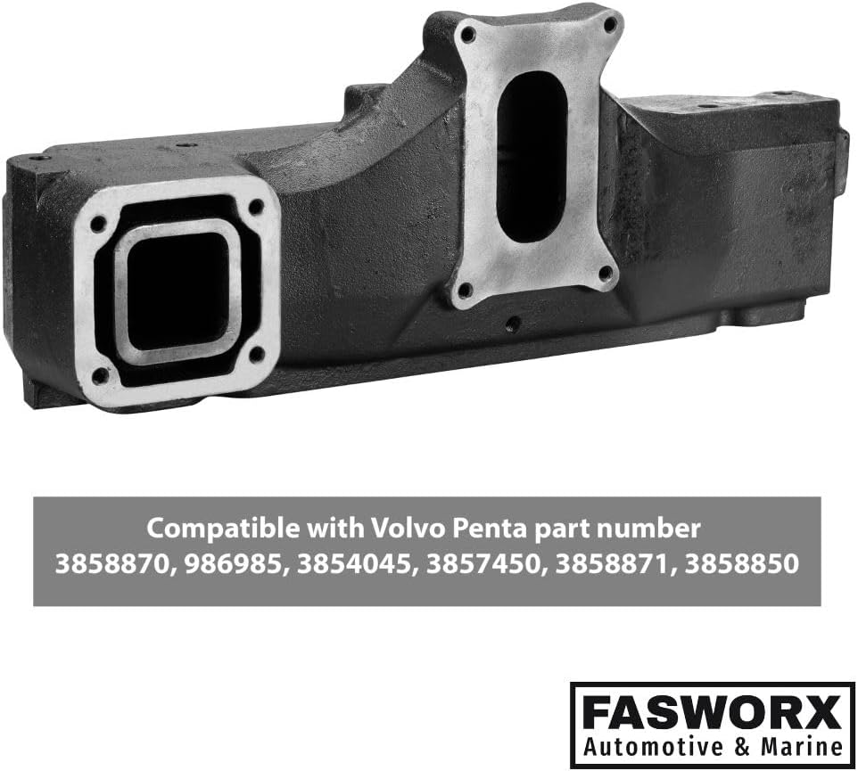 FASWORX Exhaust Intake Manifold for Volvo Penta OMC 3.0L Engines (1992 to 2009) - Replaces 3858870, 3854045, 3857450, 3858871, 3858850, 986985