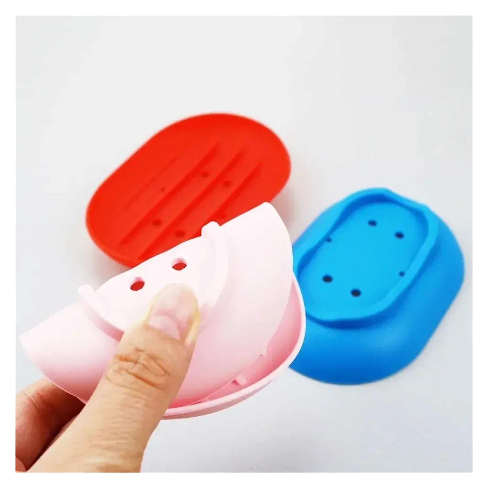 Jabonera de Silicona Antideslizante (3 Unidades), escurridor, Ovalada, sin Perforaciones para Baño(Green)