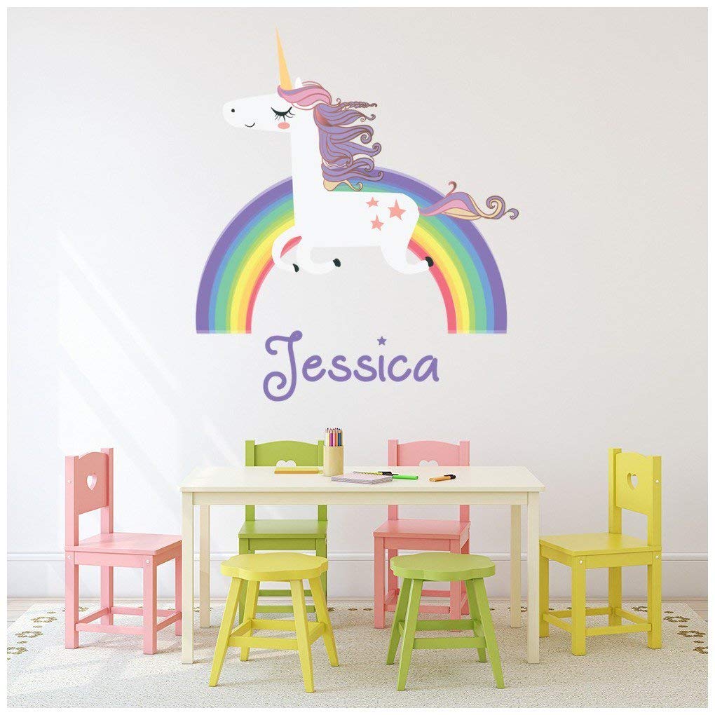 azutura Custom Name Rainbow Unicorn Wall Sticker Personalised Kids Room Decal available in 8 Sizes Digital