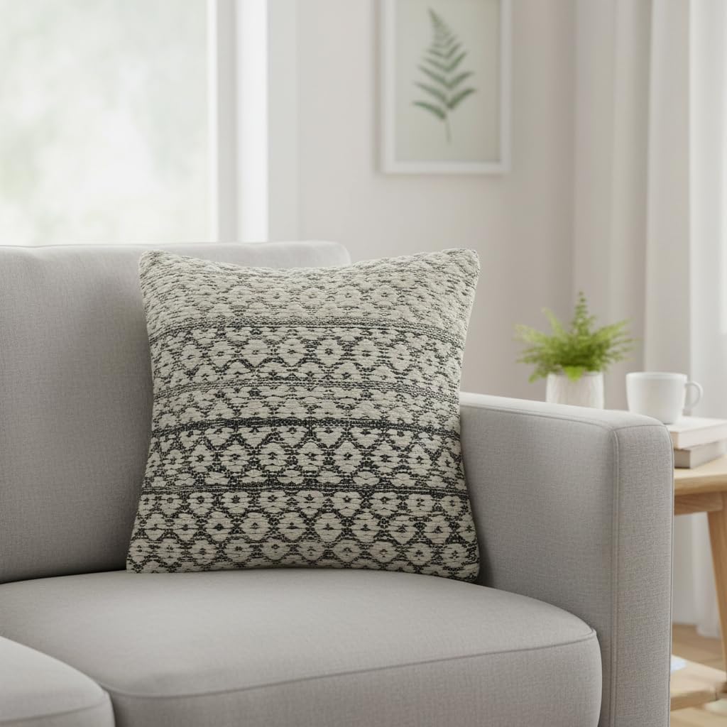 REDEARTH · Tufted Throw Pillow Cushion Covers - Boho Textured Woven Decorative Cases Set for Couch - Sofa - Bed - Farmhouse - Chair - Patio - Outdoor - car - 100% Cotton (18x18 ; Dark Gray) Pack of 2