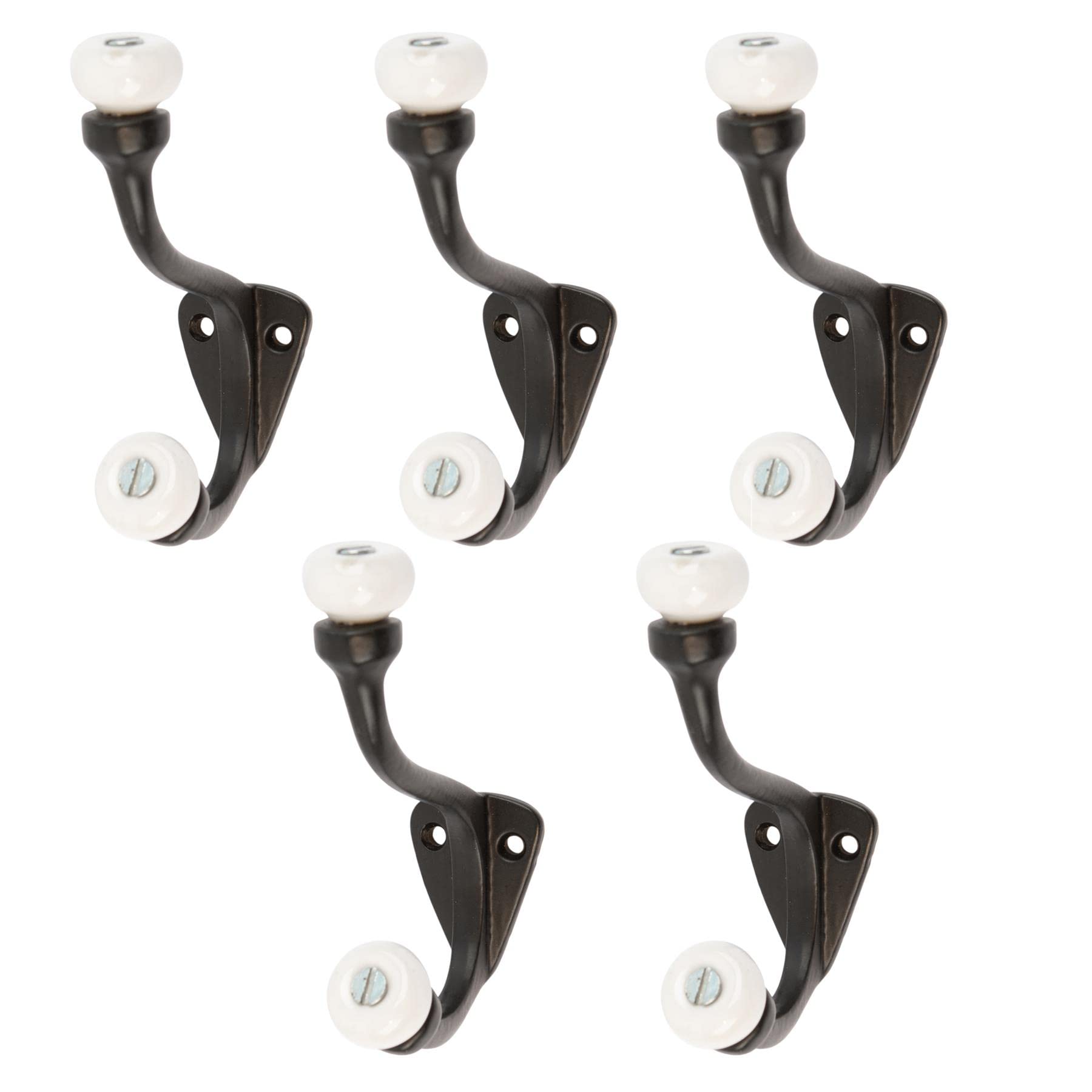 Hammer And Tongs Black White Ceramic Ball Hat & Coat Hooks - Pack Of 5 - W30mm X H105mm - Vintage Wall Mounted Entryway Coat Hooks Storage Hanging For Clothes, Hats