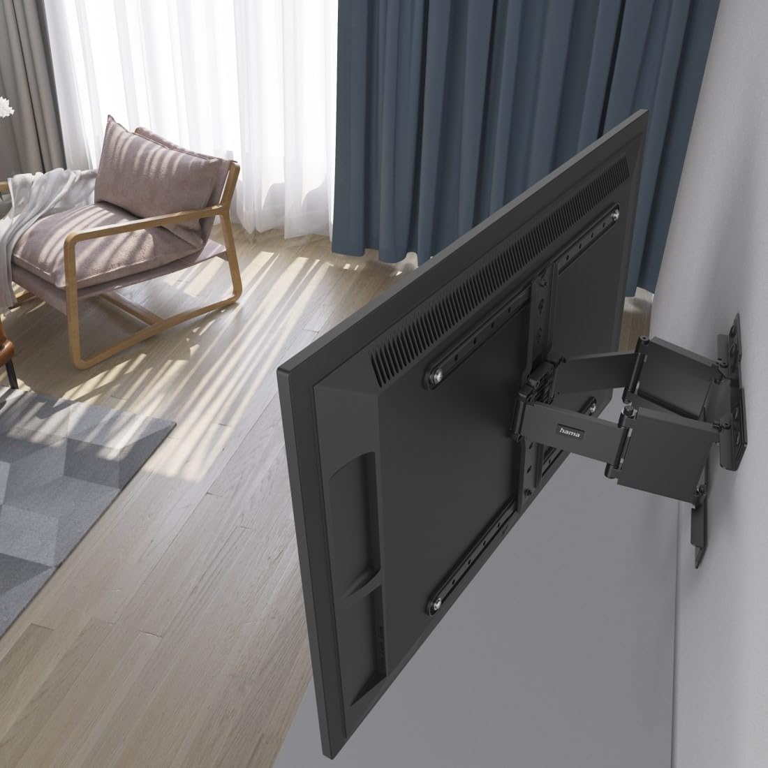 Hama Soporte de Pared para TV orientable, inclinable, Delgado (TV 37-90 Pulgadas, VESA 200 x 200 hasta VESA 600 x 400, hasta 50 kg, Soporte Extensible, Baja Distancia a la Pared, con Tacos Fischer),