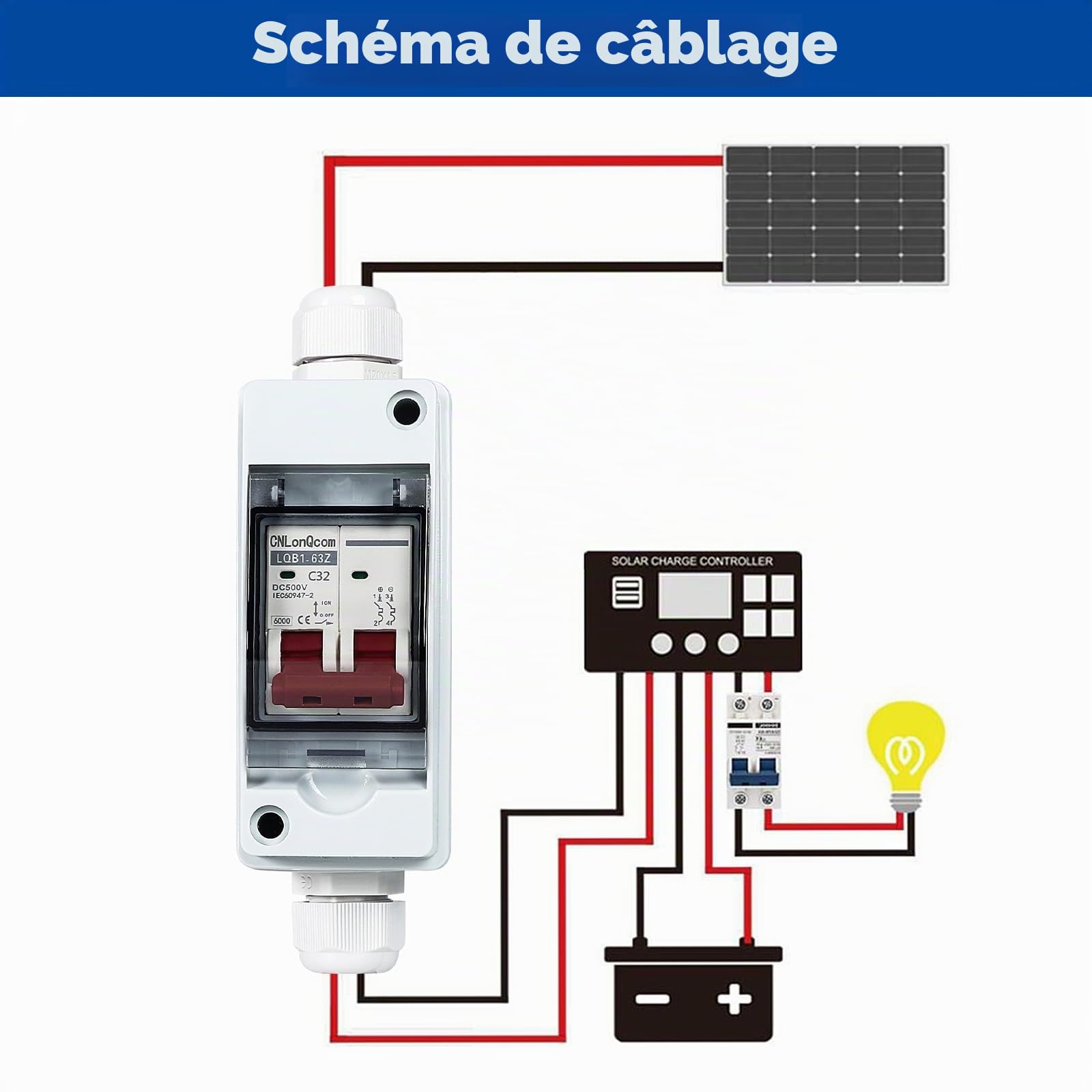 DeWin PV Boîte de Combinaison Solaire, 1 en 1 sur DC500V Interrupteur d'isolement Disjoncteur électriques Extérieur étanche Solaire Photovoltaïque Combiner Box for Système de Panneaux Solaire 32A