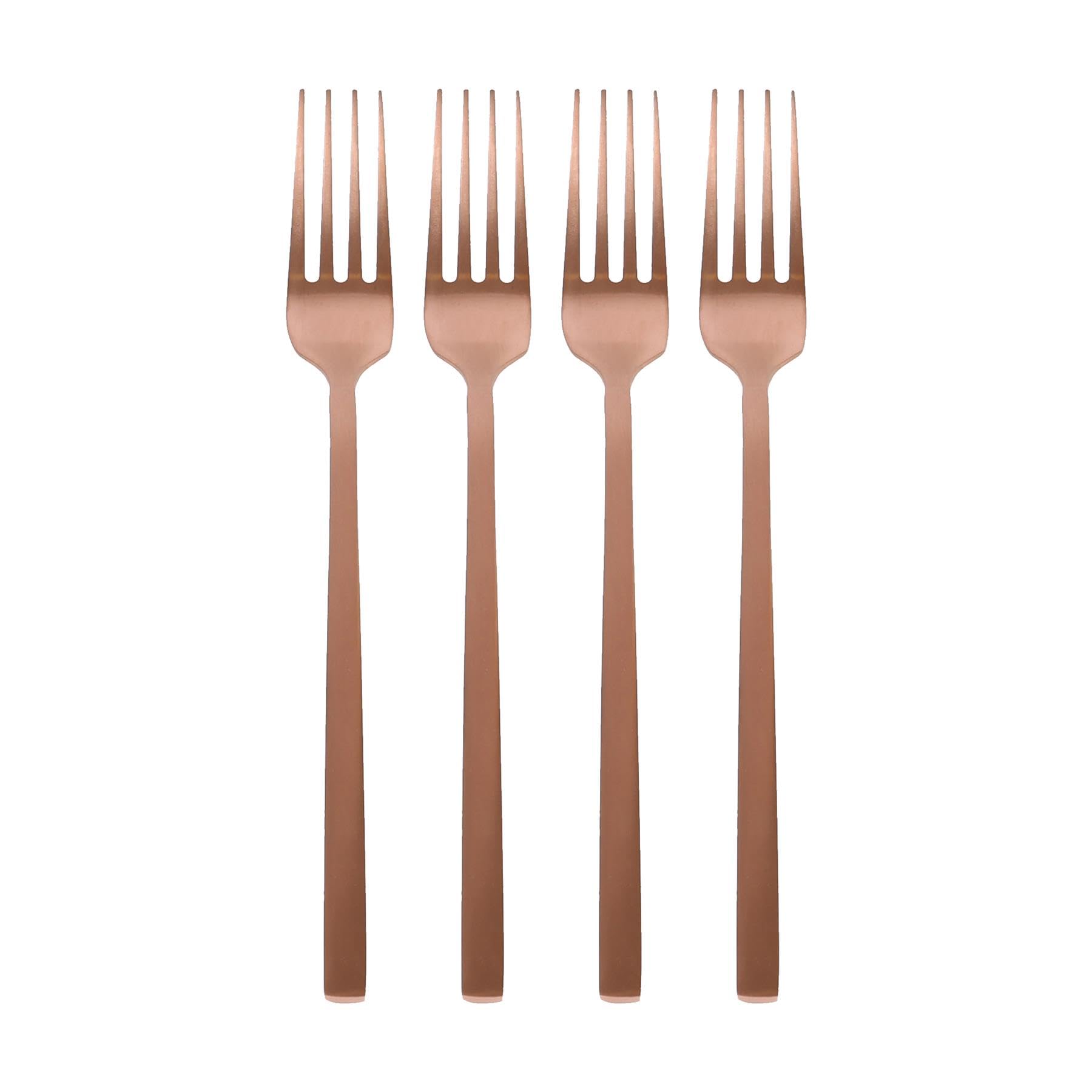 Argon Tableware 4 Stainless Steel Dinner Forks – 19.5cm Copper Finish Modern Cutlery Set for Dining & Entertaining – Stylish Dishwasher Safe Tableware