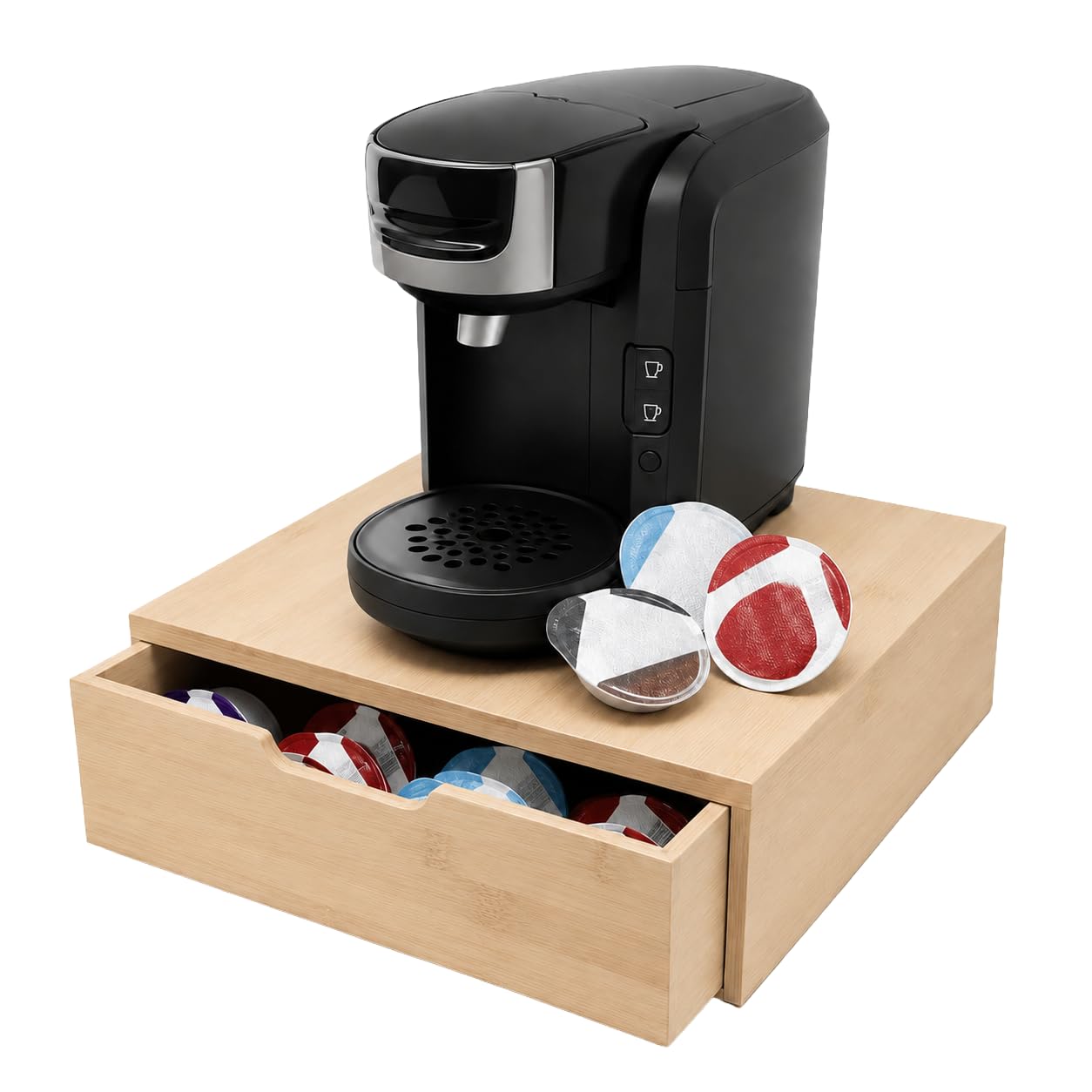 Magna Retail Light Brown Bamboo 64 Coffee Pod Drawer | Pod Compatible | Coffee Machine Stand | Pod Drawer Dispenser | Wooden Kitchen Storage For Coffee & Tea