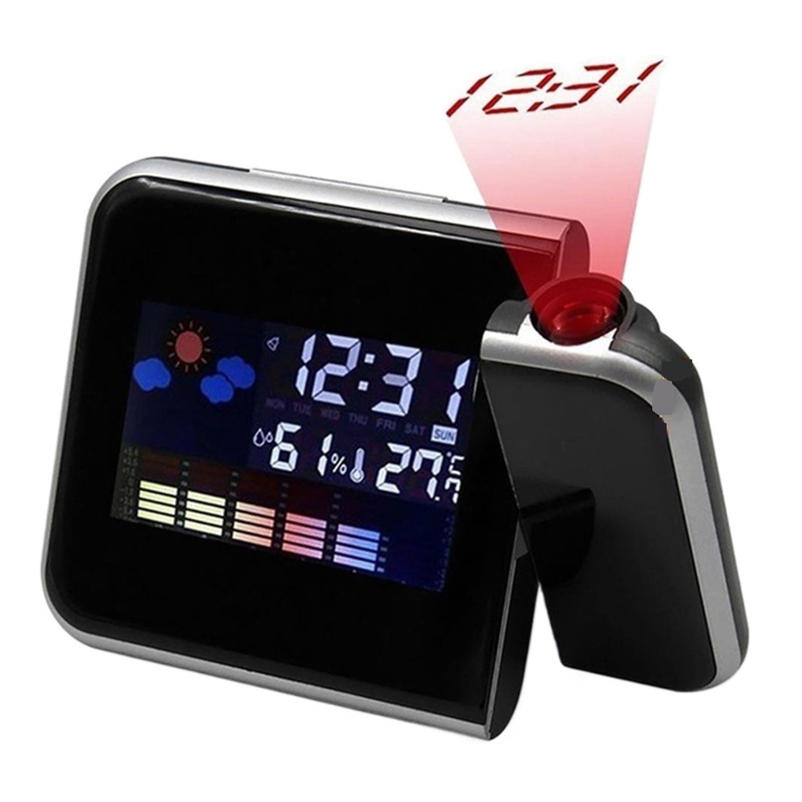 Despertador proyeccion de tiempo en pared para evitar fatiga visual con reloj digital LED temperatura y humedad mesa USB negro