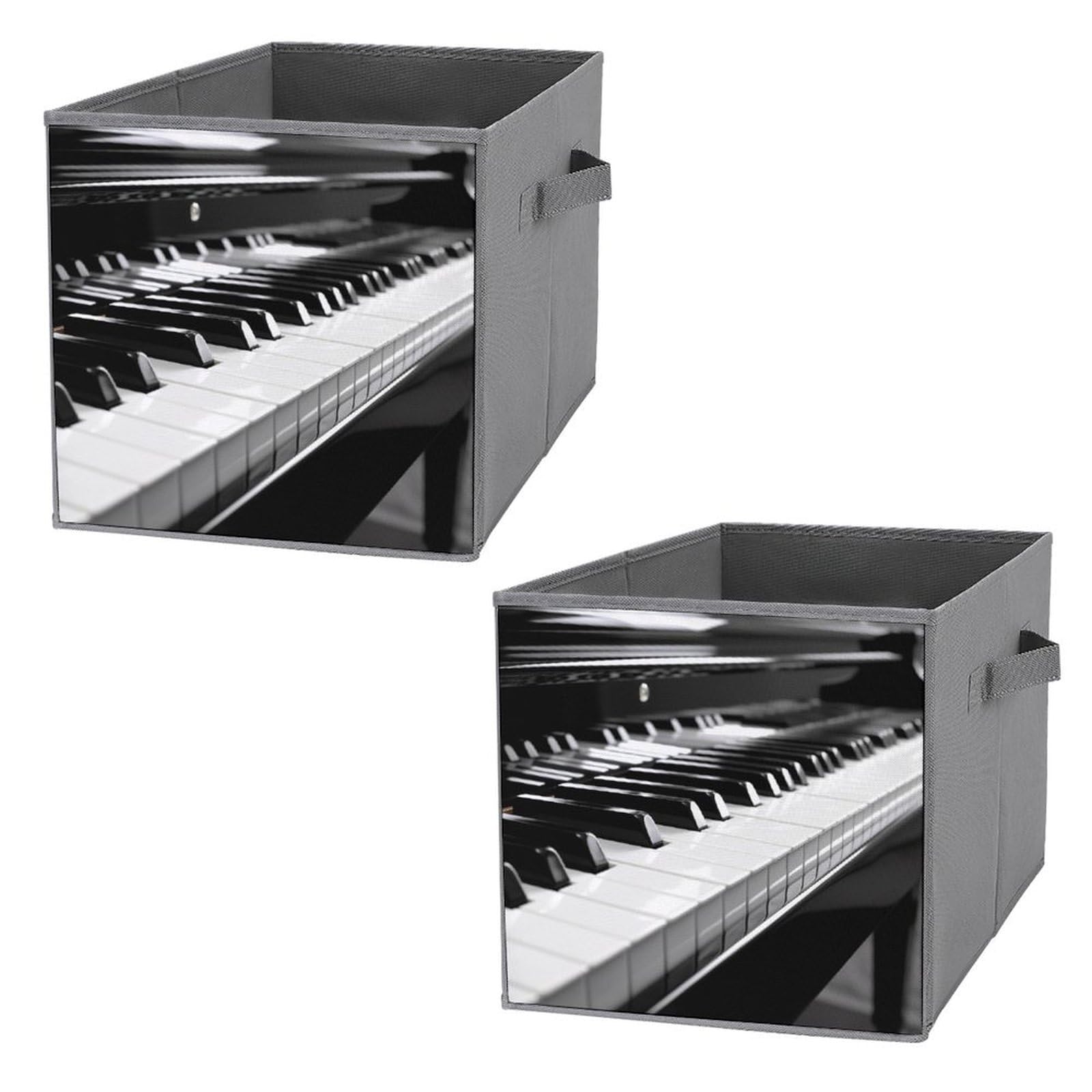 Bac de rangement piano pliable : lot de 2 organisateurs 27,6 cm noir et blanc avec poignées