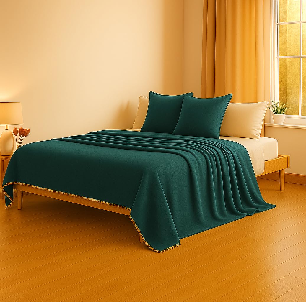 SANMARINO Premium Flannel Blanket | 270 GSM Ultra-Soft Plush Comforter | Heavyweight All-Season Blanket (Green1, Double (1800 g))-image-47