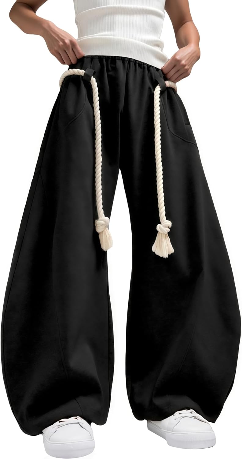 Super Baggy Barrel Sweatpants for Women Men Elastic Waist Lantern Trouser Wide Leg Pants Comfort Unisex