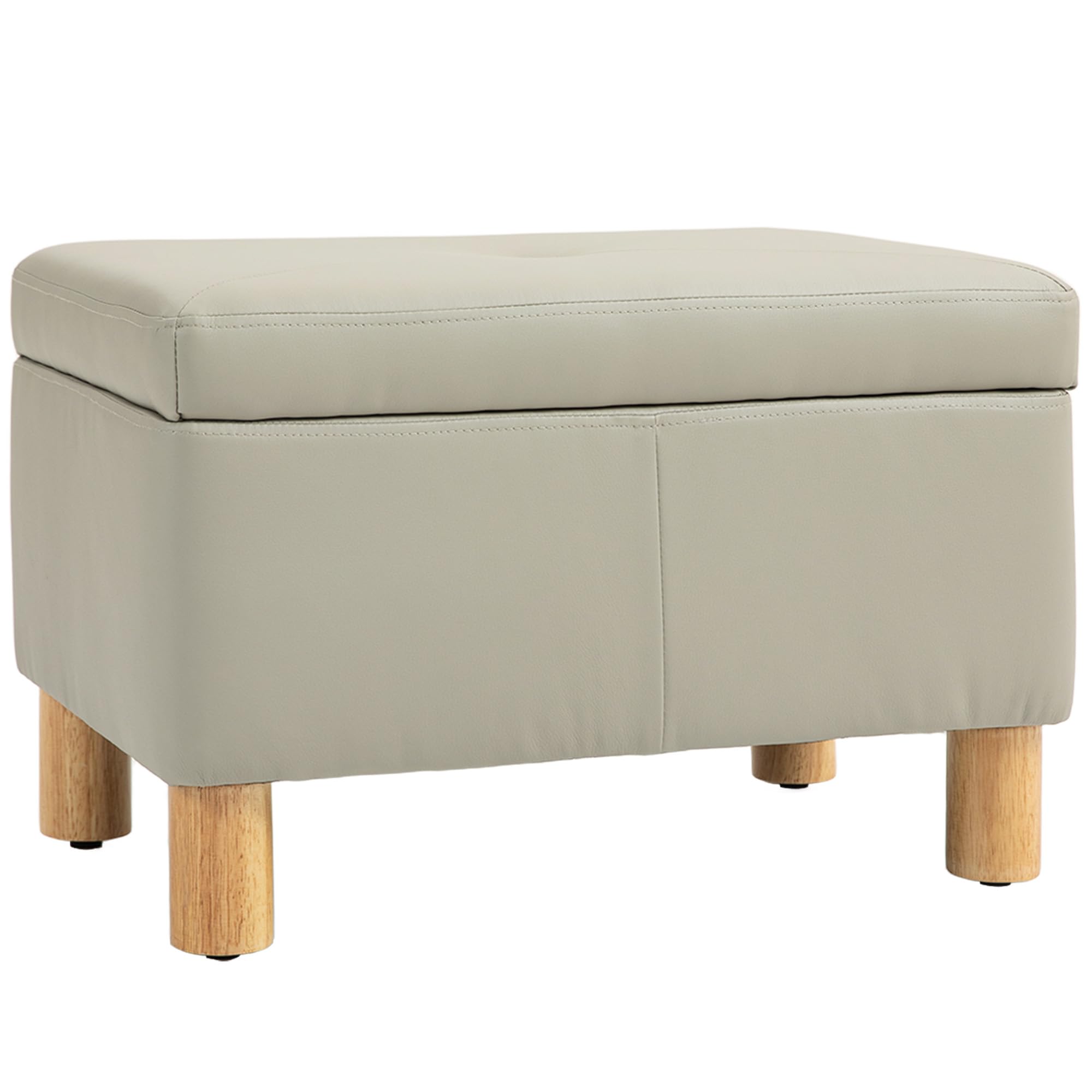 HOMCOM Camera da letto Storage Chest 33L Puff Storage Panca imbottita in PU con gambe in legno per corridoio, soggiorno 60x38x40 cm Grigio Chiaro