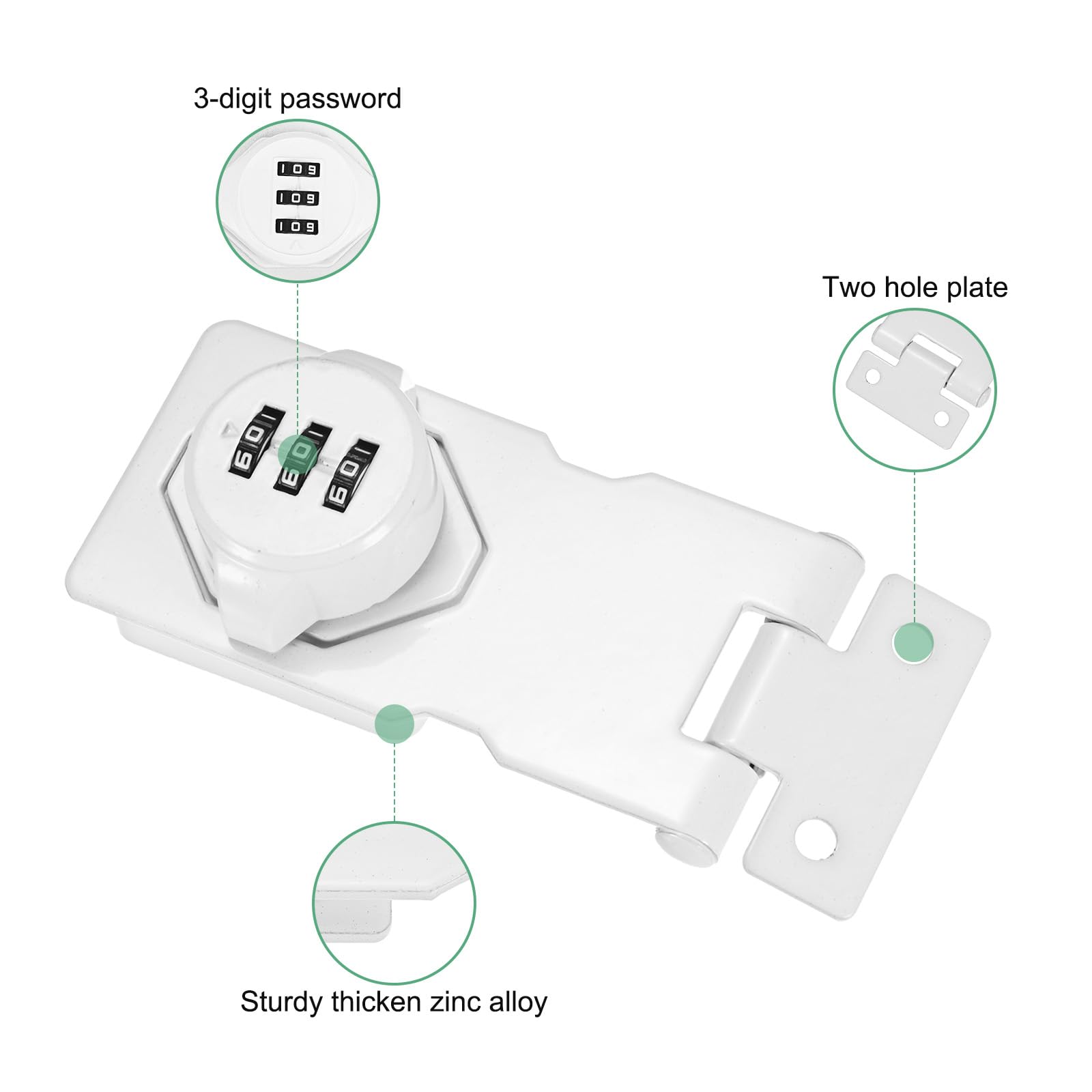 M METERXITY 2-Pack Keyless Combination Lock, 3.7" Zinc Alloy Mechanical Password Twist Knob Hasp Locks Latch - Image 2