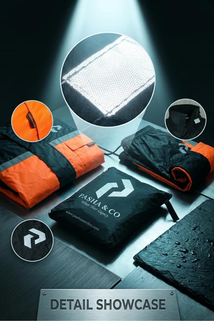 PASHA & CO Herren Regenanzug Wasserdicht Motorrad Regenjacke & Regenhose mit Tasche – Reflektierende Motorrad Regenbekleidung, Winddicht & Atmungsaktiv für Motorrad, Roller, Fahrrad & Outdoor