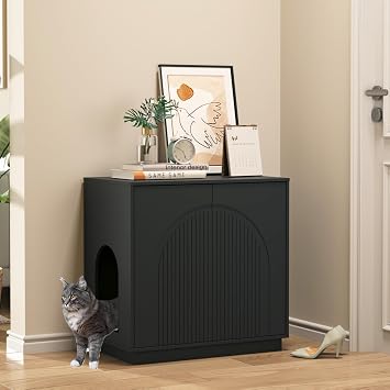 Cat Litter Box Enclosure,Wooden Pet House Side End Table,Enclosed Litter Boxes Furniture,Wooden Cat Washroom Furniture with Storage,Black