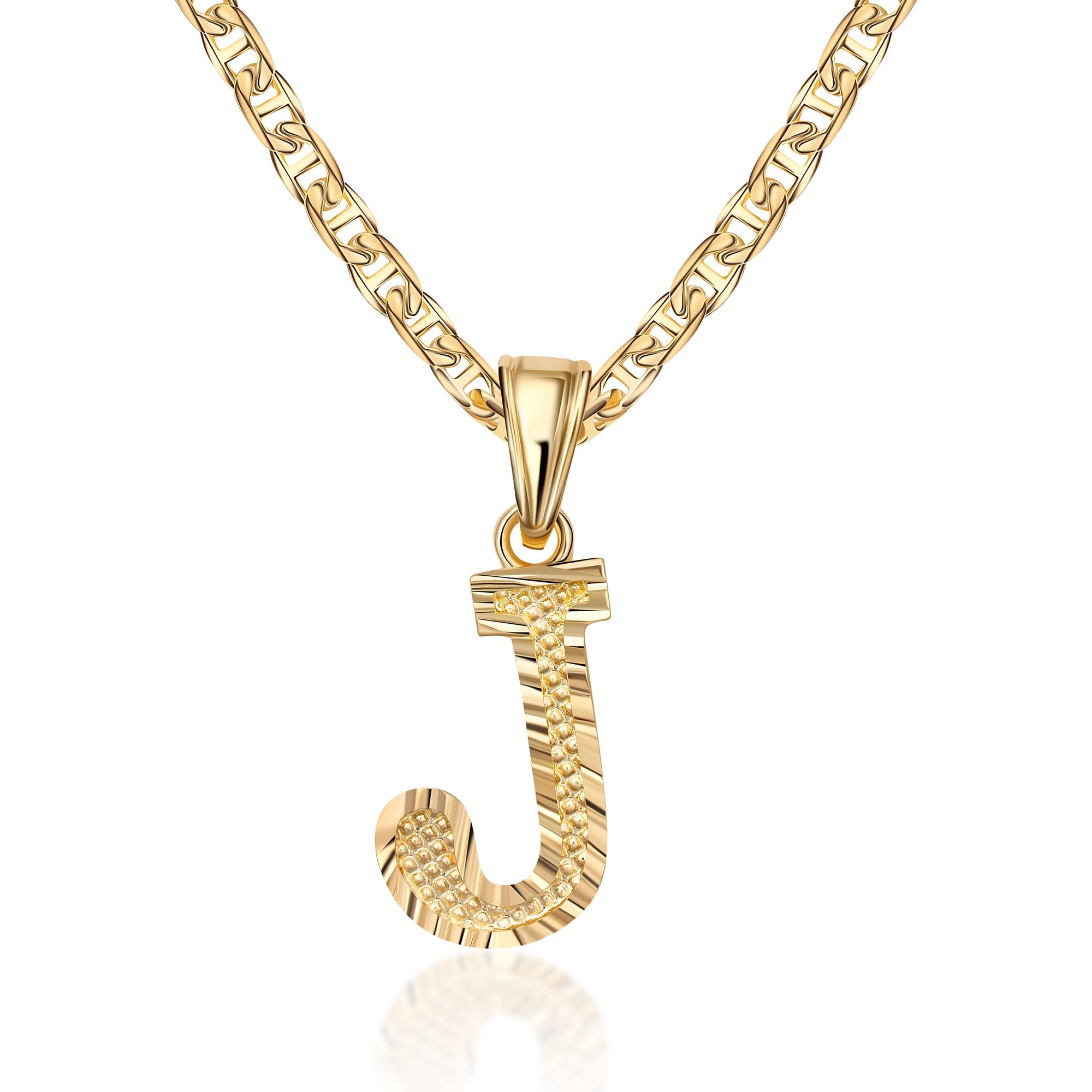 Barzel 18K Gold Plated Initial Necklace with Diamond Cut Initial,18" Chain with 2" Extension, Waterproof, High Polish Finish, Made in Brazil