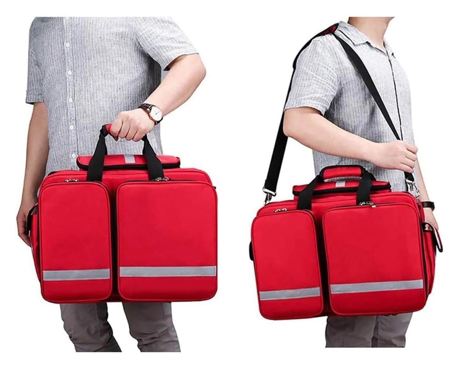 Grande Trousse de Secours Roulante - Sac Médical Robust avec Roues pour Secourisme, Camping & Maison - Mallette Imperméable Rouge Signalétique Poignée (L43xP32xH14 cm)