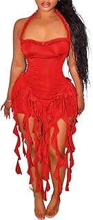Sexy Women's Mini Halter Dress Birthday Party Club Ruffle Tassel Backless Bodycon Short Dresses - Buy now