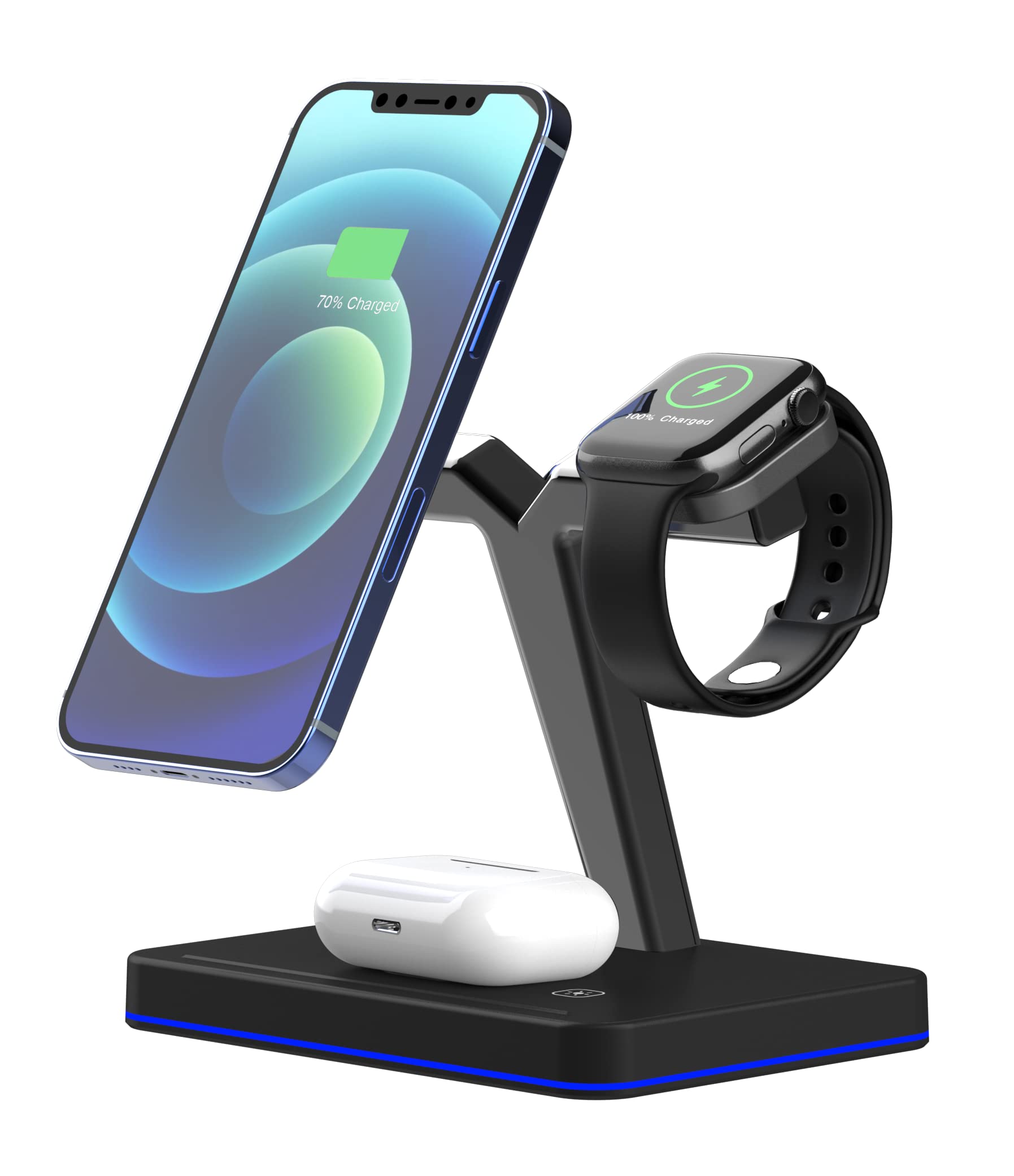 3 in 1 Wireless Charging Station, Magnetic Fast Wireless Charger Stand Compatible with MagSafe iPhone 14 13 12 Pro Max Mini Plus, Apple Watch Series Ultra/8/7/6/5/4/3/2/SE and AirPods Pro 2, 3 (Black)