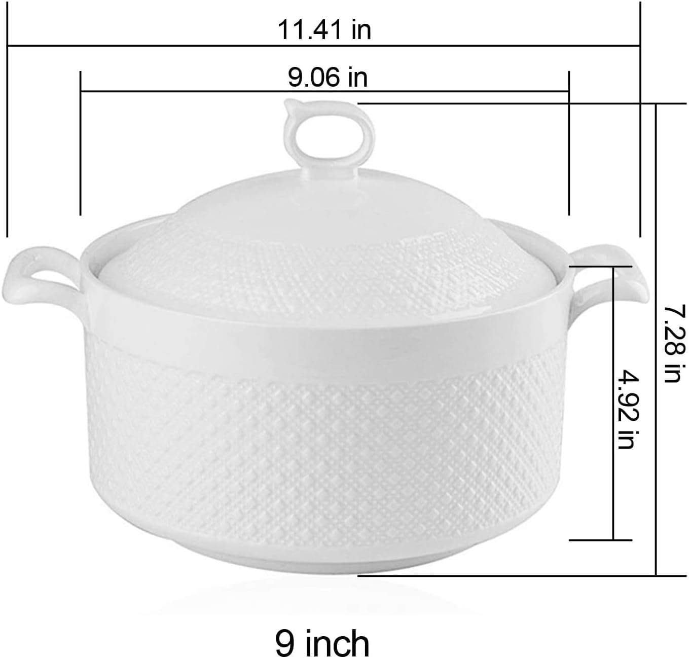 Soupière créamique blanche avec couvercles, grand bol de service à soupe en porcelaine avec poignée, passe au micro-ondes, au lave-vaisselle et au four 3,6 l