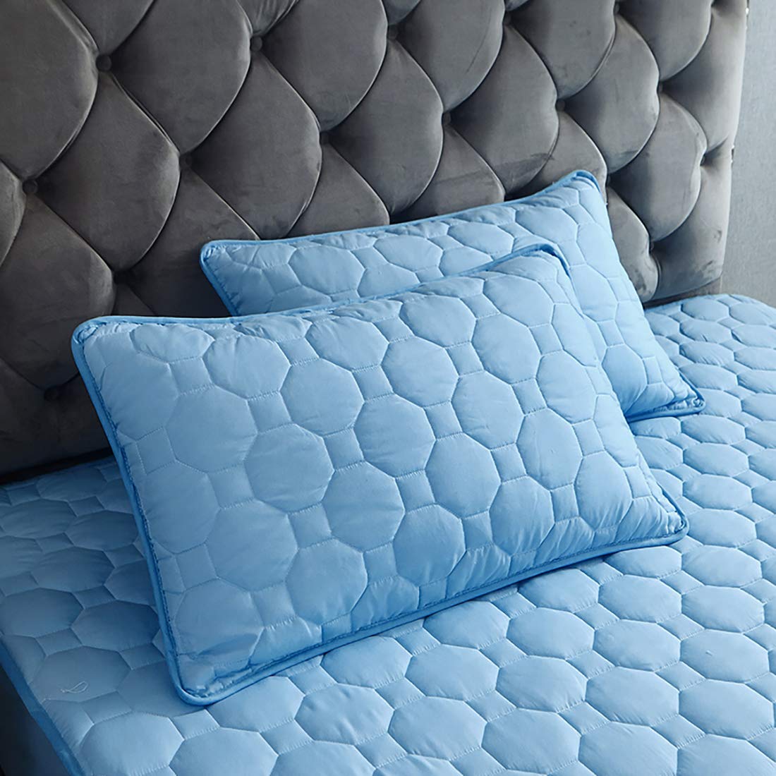 Protector Colchón, Funda Colchón, Transpirable& Fresco, Antiácaros& Hipoalergénico, Lavable& Silencioso, Cubre Colchón, 30cm De Profundidad, con Dos Fundas De Almohada (Azul,180 * 200cm)
