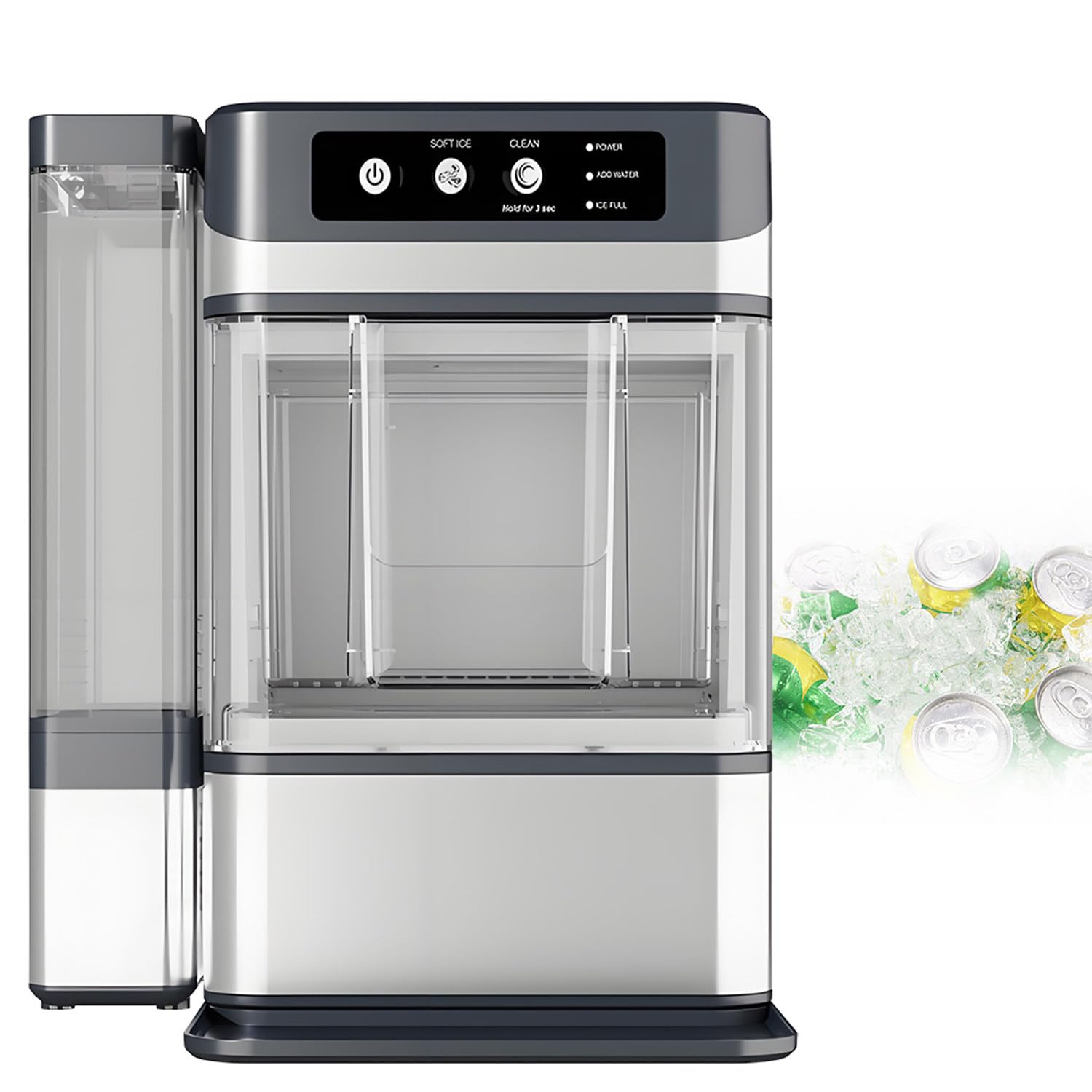 Nugget Ice Maker, Pellet Ice Ready in 5min Portable Ice Maker, Stainless Steels Ice Makers Countertop for Kitchens/Home/Office/Bar,with Detachable 3l Water Tank
