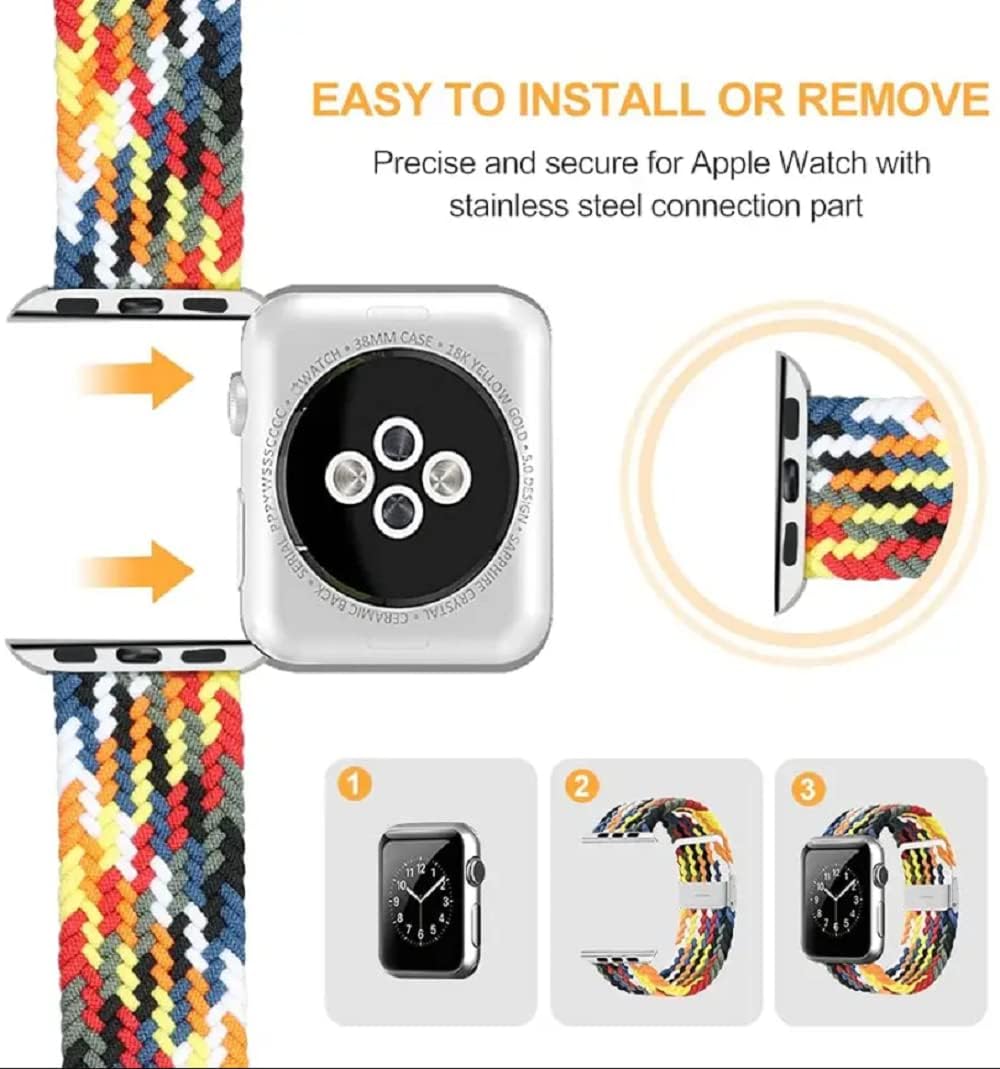 Braided Wrist Strap Compatible With Apple Watch Band 38mm 40mm 41mm 42mm 44mm 45mm for Men and Women, Adjustable Stretch Nylon Elastic for iWatch Series Ultra SE 8 7 6 5 4 3 2 1 - Image 3