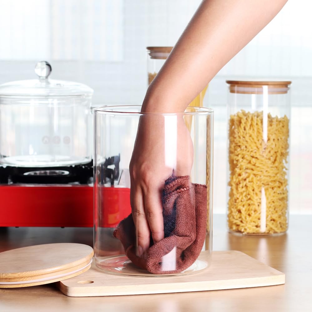 Juego de 2 tarros grandes de cristal para almacenamiento de alimentos, 3000 ml, con tapas de bambú herméticas para cocina, recipiente de harina sin BPA para azúcar, café molido, arroz y alimentos